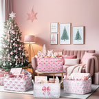 4 Pcs Pink Bow Storage Basket for Gifts Collapsible Girls Coqutte Pink Storage - Image 4