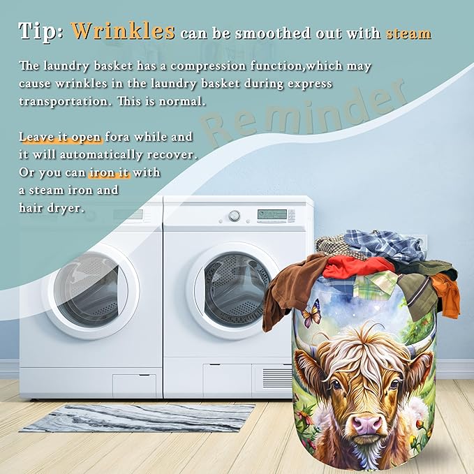Highland Cow Laundry Basket Floral Foldable Funny Laundry Hamper Oxford Cloth - Image 6