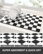 Rnivvi Dish Drying Mat for Kitchen Counter, XL 15 x 24" Cute Checkered - Image 3