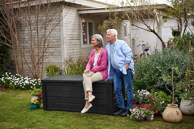 Keter Westwood 150 Gallon Resin Large Outdoor Storage Box for Patio Furniture, Outdoor Cushions, Garden Tools and Pool Floats, Dark Grey - Image 3