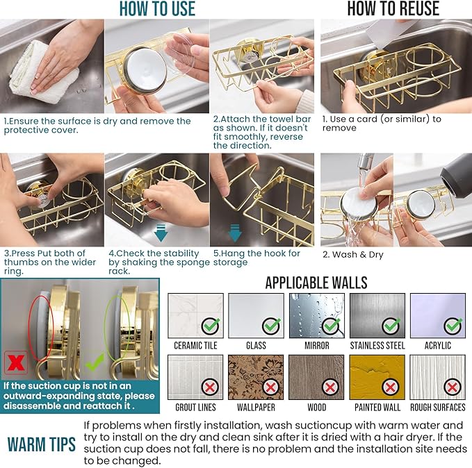 TAILI Sponge Holder with Strong Suction Cup, 4-in-1 Rustproof Sink Organizer - Image 7