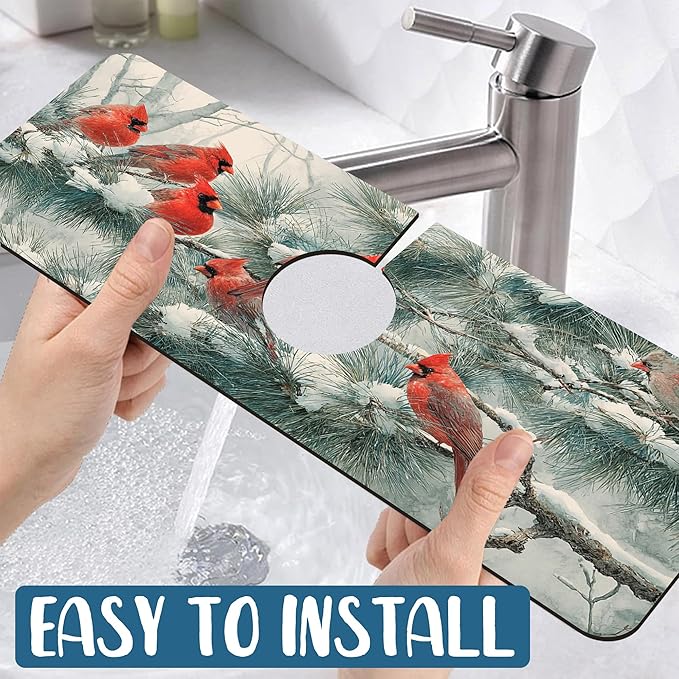 Winter Sink Faucet Absorbing Mat Cardinal Christmas Super Absorbent Fast Drying - Image 5