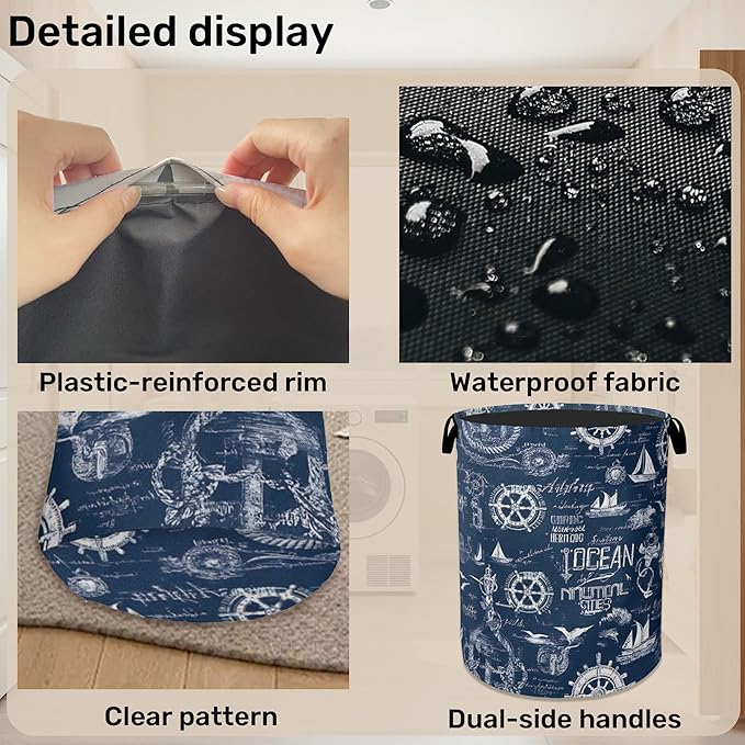 Navy Blue Foldable Laundry Hamper - Image 5