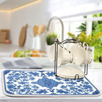 Blue White Porcelain Floral Dish Drying Mat - Image 5