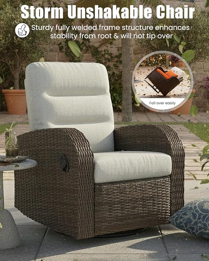 Outdoor Swivel Recliner Chair Set of 2, All-Weather Wicker Reclining Patio Chair with Adjustable Backrest and Footrest - Image 4