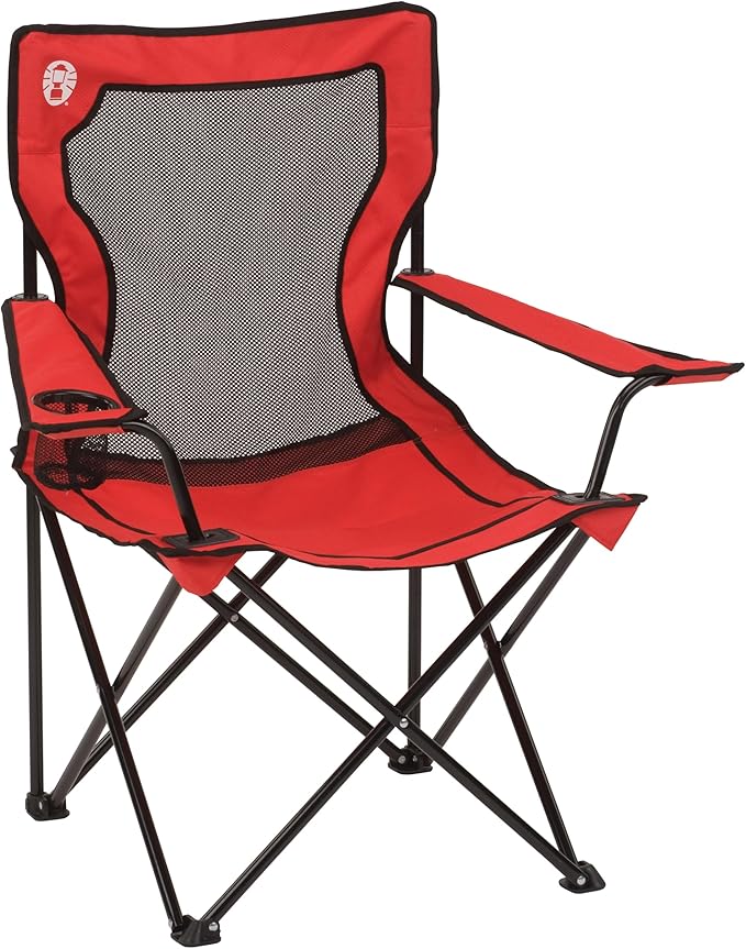 Coleman Broadband Mesh Quad Camping Chair with Carry Bag & Cup Holder, Cooling Mesh Back with Adjustable Arms, Great for Camping, Tailgating, Firepits, Patio, & More by Coleman