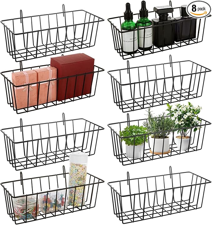 8Pcs Wire Basket, Grid Panel Hanging Wire Baskets, by Oungy