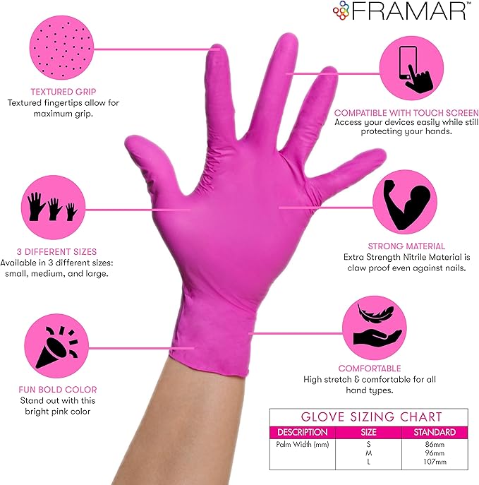 FRAMAR Pink Gloves Disposable Latex Free – Pink Nitrile Gloves Medium, Latex - Image 2
