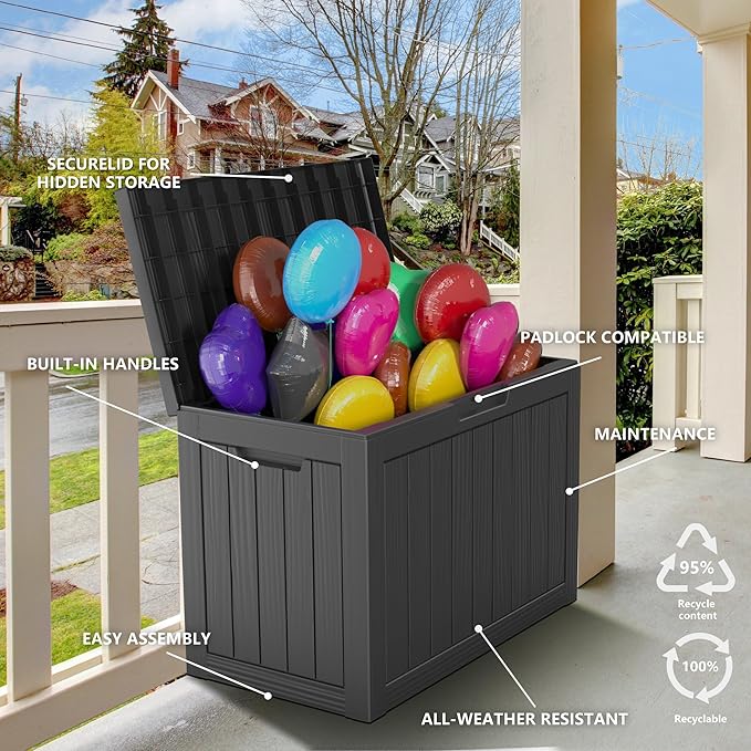 45 Gallon Outdoor Storage Box, Weather Resistant & Waterproof Resin Deck Box with UV Protection, Rattan Black Patio Storage Cabinet for Garden, Patio, Porch, Poolside(Black) - Image 3