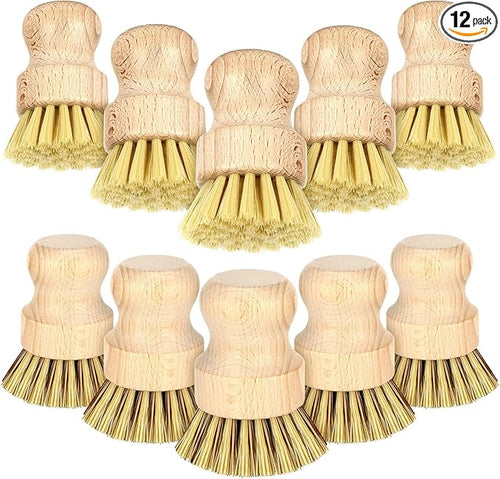 12 Pcs Bamboo Dish Brush, Wooden Scrubber Sisal Bristle Kitchen Wood Brushes by Queekay