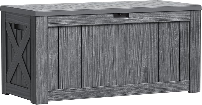 Greesum Outdoor Storage Box 120 Gallon Storage Bin with Lid for Patio Furniture, Garden Tools, Pool Supplies, Lockable, Waterproof and UV Resistant, Gray by BuynowfromGreesum