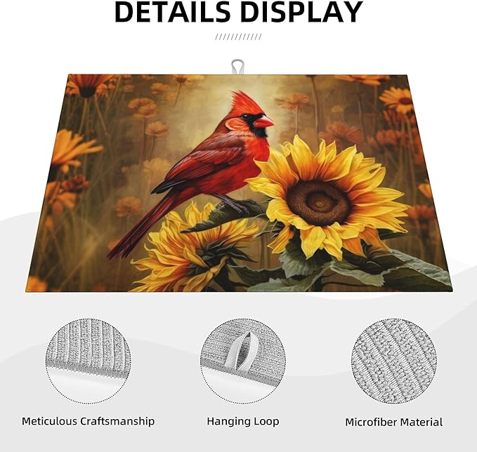 Red Bird Sunflower Dish Drying Mats - Image 3