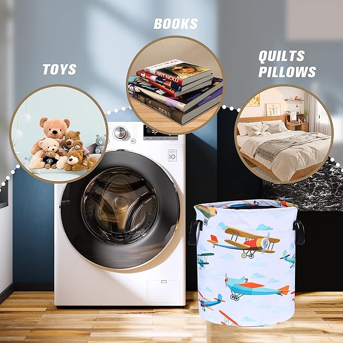 Funny Plane Laundry Basket Foldable Oxford Cloth Tote Bag Laundry Hamper - Image 4