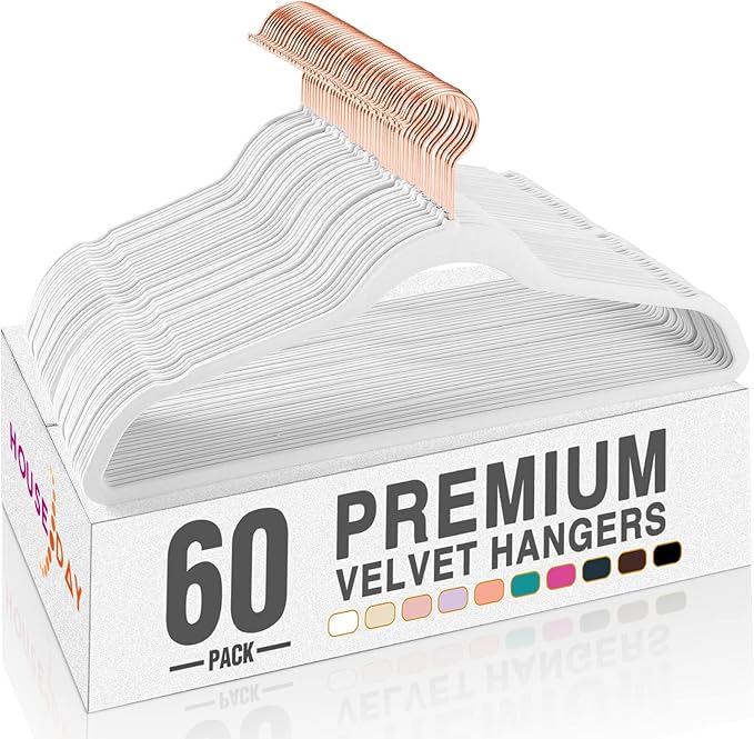HOUSE DAY White Velvet Hangers 60 Pack, Premium Non-Slip Felt Clothes, Sturdy by HOUSEDAY