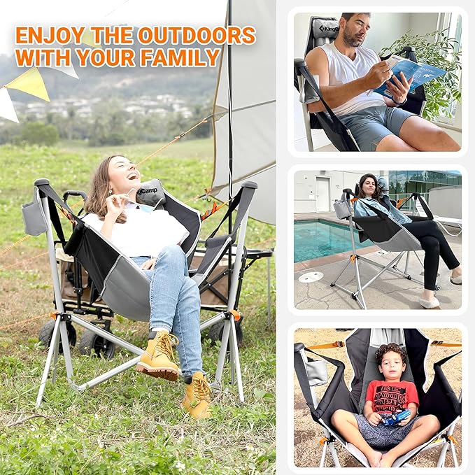 KingCamp Hammock Chair with Footrest – Heavy Duty Swinging Rocking Camping Chairs for Adults up to 400lbs, Folding Portable Oversized Rocker with Cup Holder & Pillow for Outdoor Beach Lawn RV Sports - Image 7