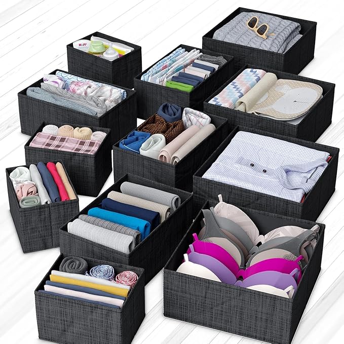 NEATERIZE Drawer Organizer Clothes Set of 12 Black - Image 7