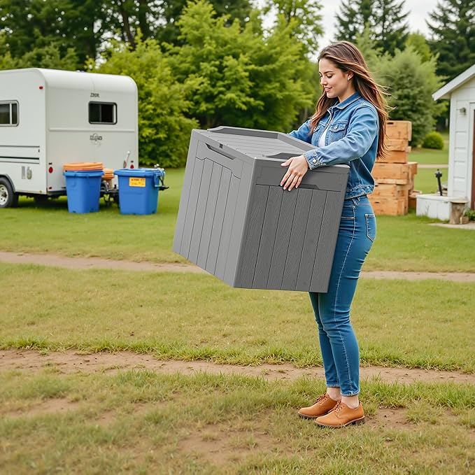 Devoko 30 Gallon Resin Deck Box 2 Pack Outdoor Indoor Waterproof Storage Box for Patio Furniture Pool Accessories Storage for Cushion Garden Tools (Grey, 2 Pack) - Image 6