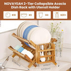 Acacia Wooden Dish Drying Rack for Kitchen Counter 2-Tier Collapsible Bmaboo - Image 5