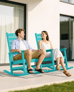 SERWALL Outdoor Rocking Chair Set of 2, Oversized Rocking Chair with Footboard for Adults, HDPE All Weather Resistant Rocking Chairs for Patio, 350lbs Weight Capacity,Aruba - Image 8