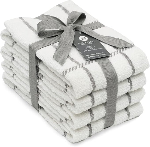 100% Cotton Terry Dish Towels, 4 Pack Checks, 16 x26 Inches, Super Soft and by Ecotribe