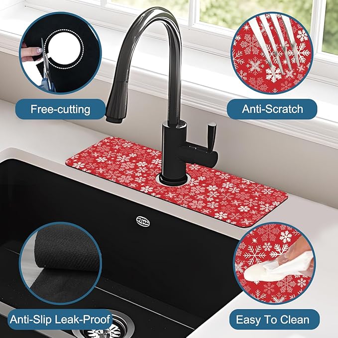 Christmas Merry Xmas Sink Splash Guard Santa Claus Faucet Absorbing Mat Fast - Image 4
