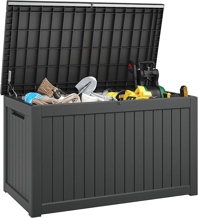 Outdoor Storage Box, Resin Deck Boxes Indoor and outdoor, Waterproof Storage Box Lockable Lid (Black,270 Gallon) by NBYSGO