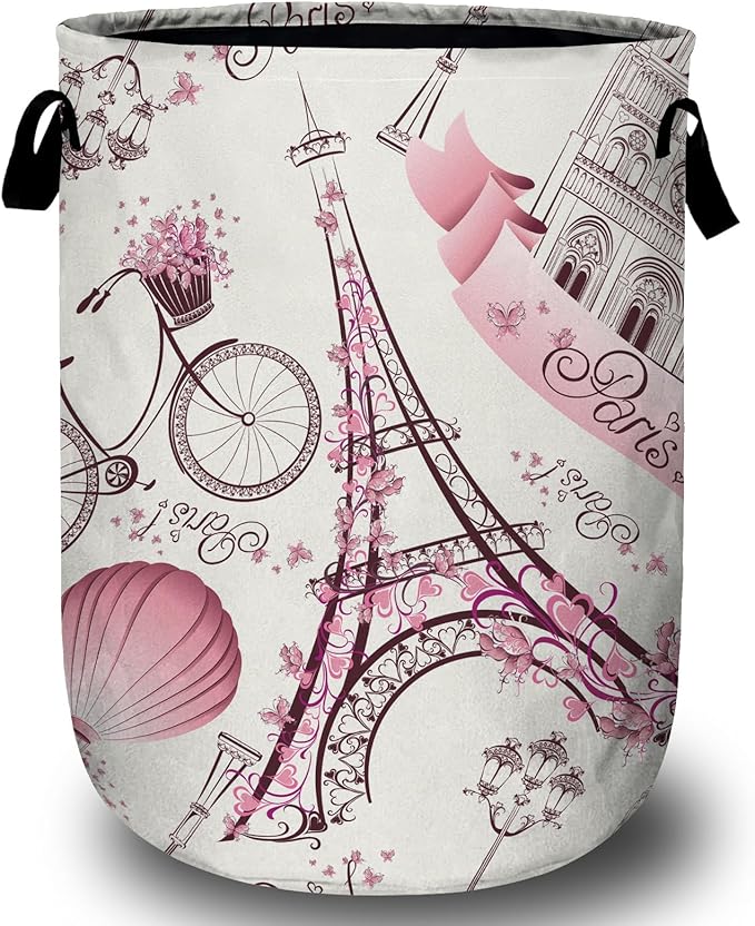 Romantic Paris Eiffel Tower Laundry Basket, Laundry Hamper Collapsible Oxford by ANTJOO