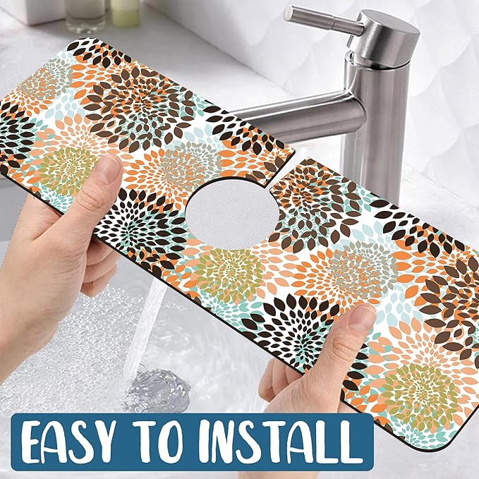 Vintage Flowers Kitchen Sink Splash Guard Faucet Mat Abstract Floral Super - Image 5