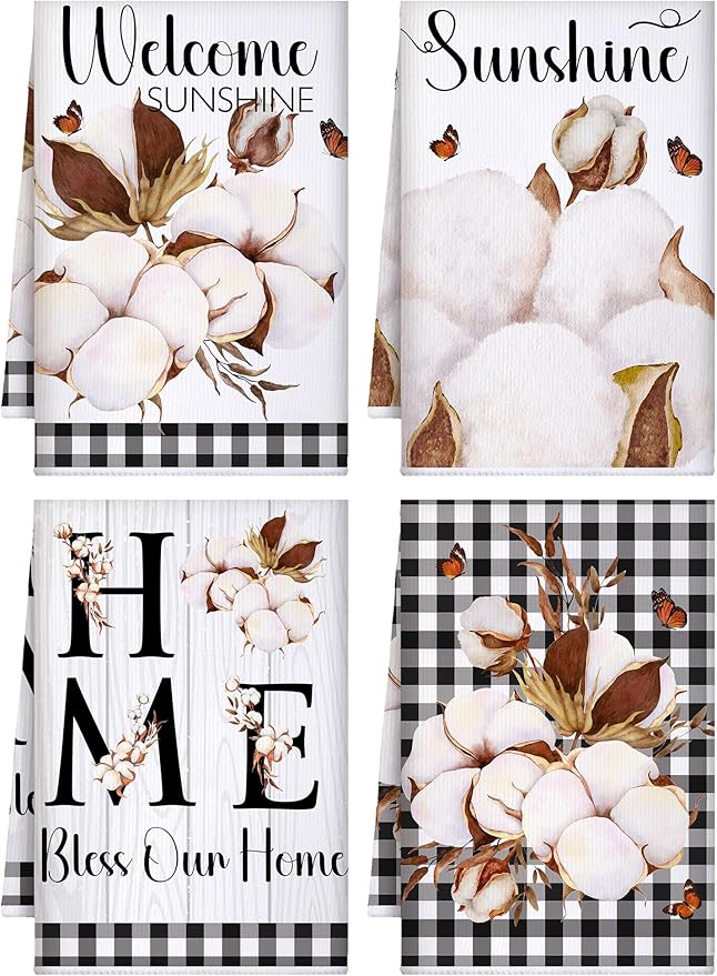 Bencailor 4 Pcs Farmhouse Rustic Kitchen Towels Farm Cotton Hand Dish Towels by Bencailor