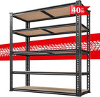 REIBII 40" W Garage Shelving 2500LBS Storage Shelves 72" H Metal Shelving 5 Tier Metal Shelves Adjustable Pantry Shelf for Garage Closet Kitchen Basement 40" W x 19.7''D x 72''H - Image 9