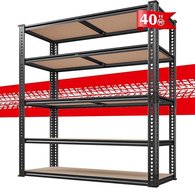 REIBII 40" W Garage Shelving 2500LBS Storage Shelves 72" H Metal Shelving 5 Tier Metal Shelves Adjustable Pantry Shelf for Garage Closet Kitchen Basement 40" W x 19.7''D x 72''H - Image 9
