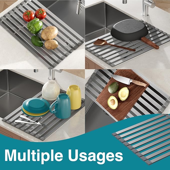 Aluminum Roll Up Dish Drying Rack Over The Sink, 17.7" x 13.4" Rust-Proof - Image 4