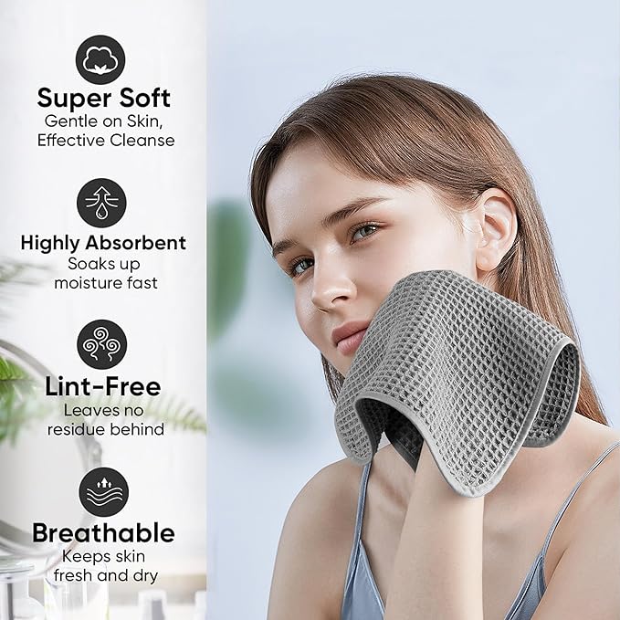 Microfiber Waffle Face Towels, 2 Pieces, Fast Drying, Lint Free 430 GSM - Image 4