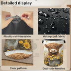 Cute Highland Cow Flower Foldable Canvas Laundry Basket - Image 5