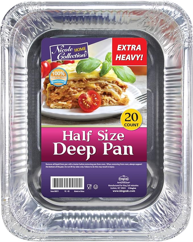 Aluminum Pans Half Size, Extra Heavy Duty Disposable Foil Pans by NicoleHomeCollection