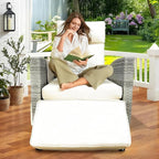 Outdoor Wicker Recliner Chair, 145° Patio Lounge Chair with 4" Cushion, Adjustable Backrest & Footrest, Flip-up Table & Side Pocket for Backyard, Deck, Balcony, Terrace, Poolside - Image 9