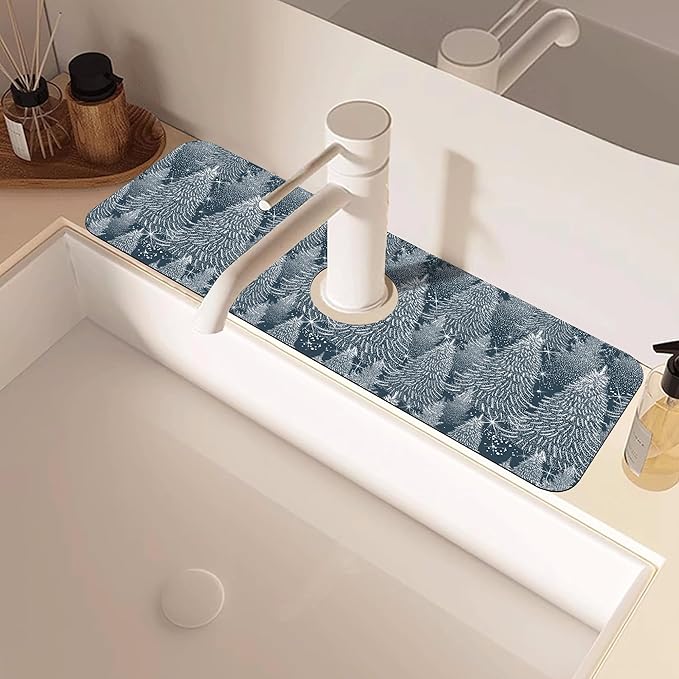 Christmas Forest Sink Faucet Absorbing Mat Pine Spruce Sink Splash Guard Faucet - Image 2
