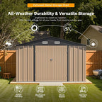 Patiowell 10 x 12 FT Metal Storage Shed for Outdoor, Steel Yard Shed with Design of Lockable Doors, Utility and Tool Storage for Garden, Backyard, Patio, Outside use,Brown - Image 6
