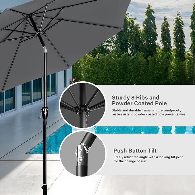 Simple Deluxe 9' Patio Umbrella Outdoor Table Market Yard Umbrella with Push Button Tilt/Crank - Image 5