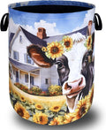 Cows Sunflower Laundry Basket Cow Foldable Funny Laundry Hamper Oxford Cloth by SELIONLIKN