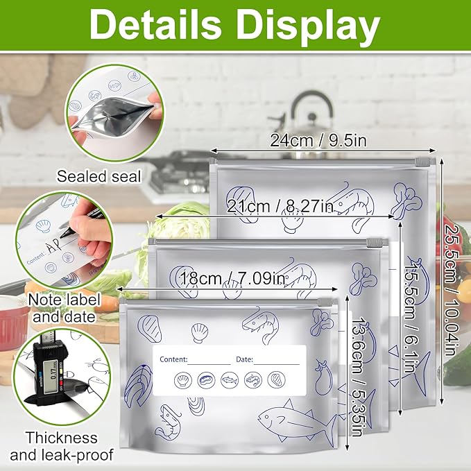 30Pcs Reusable Aluminum Foil Sealable Storage Bags, 2025 New Vacuum Zipper - Image 3