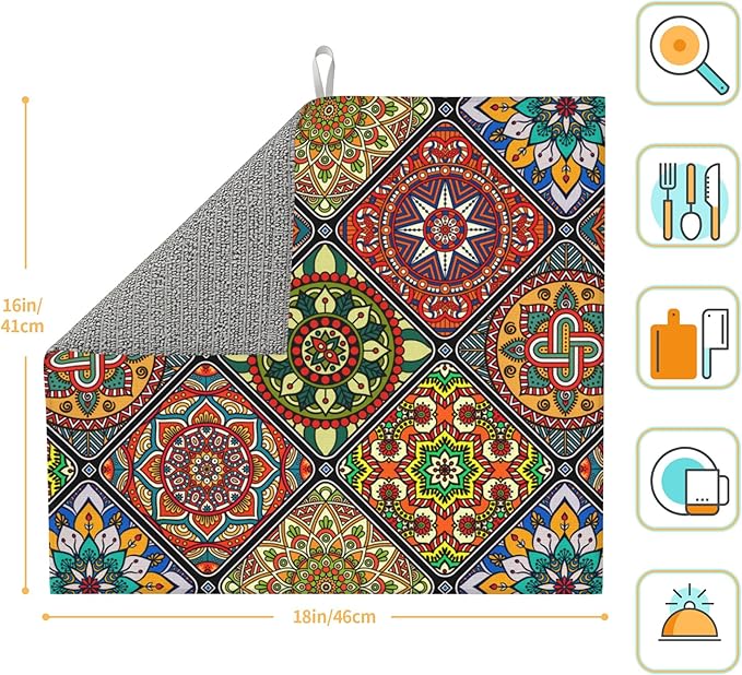 Mandala Colorful Kitchen Drying Mat Retro Microfiber Dish Drainer Mat - Image 4
