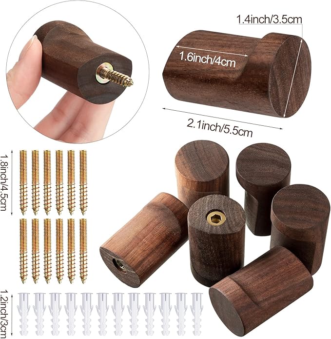 Roowest 12 Pack Wood Wall Hooks Natural Wooden Coat Hooks Wall Mounted Handmade - Image 6