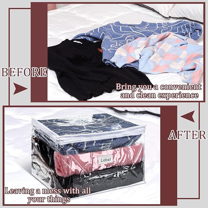 Hoolerry 6 Pieces Sweater Storage Bags Plastic Clear PVC Clothes Storage Bags - Image 6