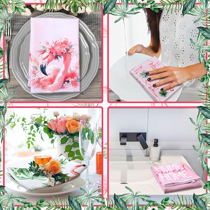 Geyoga 6 Pcs Spring Floral Kitchen Towels Flamingo Dish Hand Towels Sunflower - Image 6