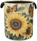 Vintage Sunflower Laundry Basket, Foldable Oxford Cloth Butterfly Laundry Hamper by Unknown