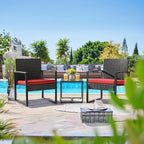 Flamaker 3 Pieces Wicker Patio Furniture Outdoor Modern Rattan Chair Conversation Sets with Coffee Table for Yard and Bistro (Red) - Image 2