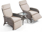 3 Pieces Zero Gravity Wicker Patio Recliner Chairs Set of 2 - Wicker Outdoor Lounge Chair with Side Table, Adjustable Backrest & Footrest, High Back Outdoor Recliner Chair for Pool Deck Beige - Image 7