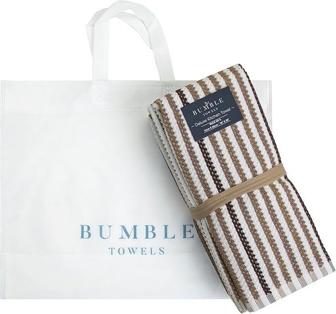 Premium Kitchen Towels | Large Cotton Kitchen Hand Towels | Popcorn Striped - Image 6
