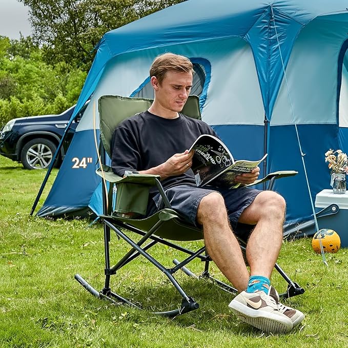 Portal Outdoor Rocking Chair Camping Folding Portable Rocker with Cup Holder Side Pocket Carry Bag, Support 350LBS (Mesh Green), 2 Pack - Image 2